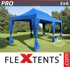 Gazebo rapido 3x6m Blu, incl. 6 tendaggi decorativi